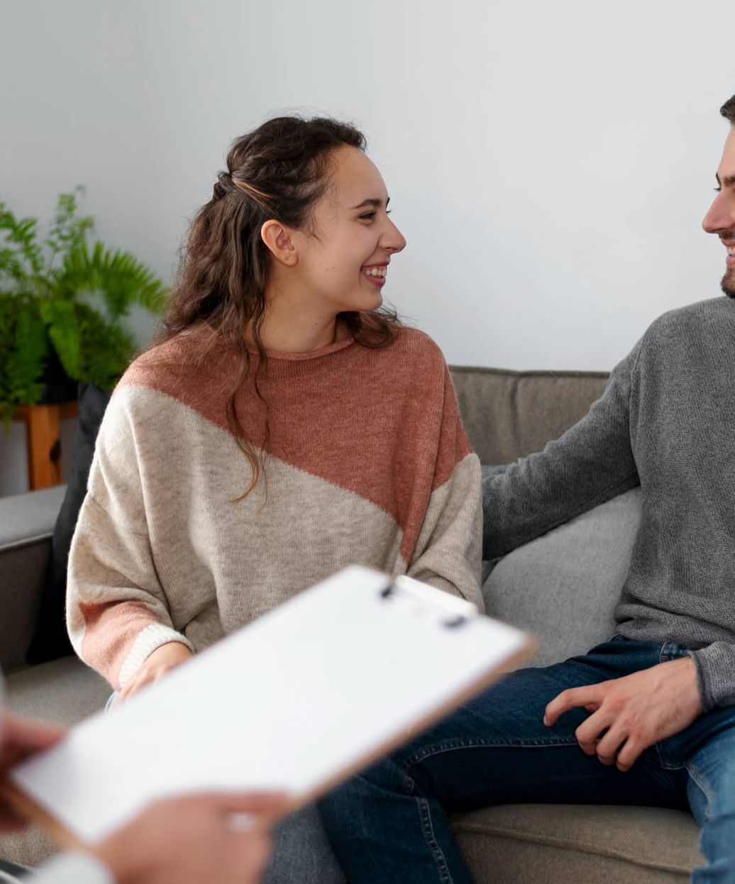 happy couple in a therapy session